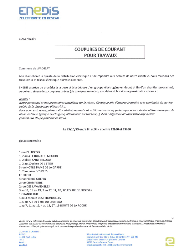 Coupure du 25 10 2023 8h 9h et 12h30 13h30